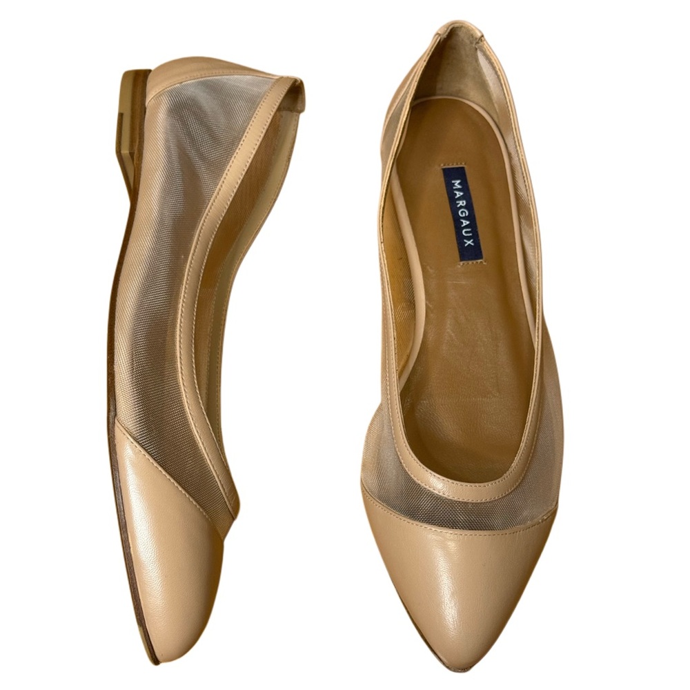 Margaux Beige Mesh Pointed-Toe Flats - Picture 2 of 9